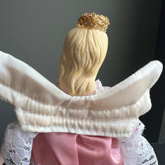 Pink and White Angel Christmas Tree Topper-9 inches Porcelain Head Small 9.5 in - Picture 4 of 9